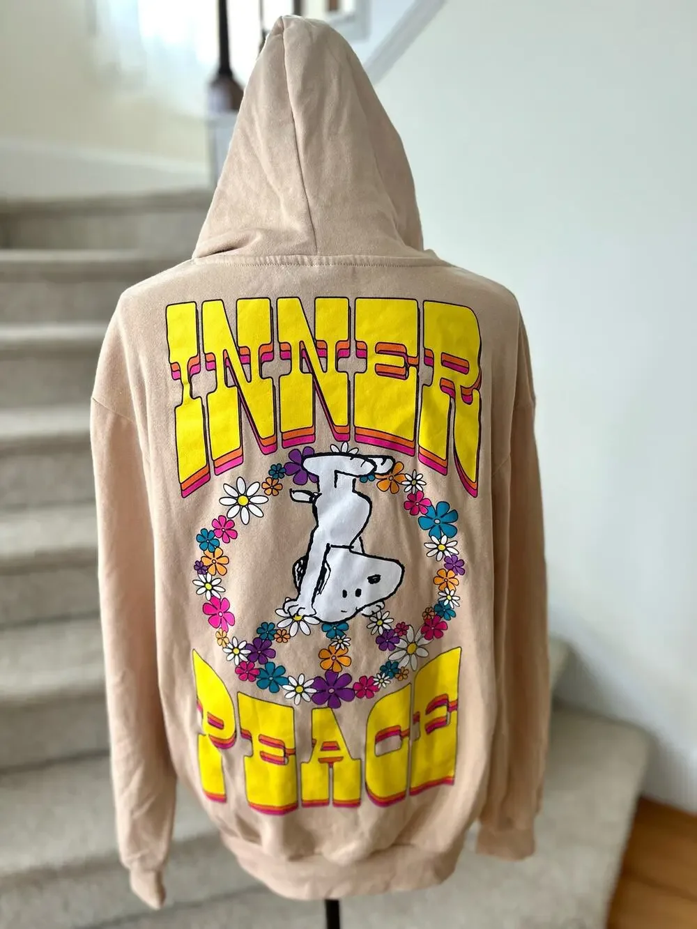 Peanuts Inner Peace Snoopy Tan Floral Graphic Hoodie